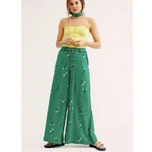 Free People Green Floral Wide-Leg Pants